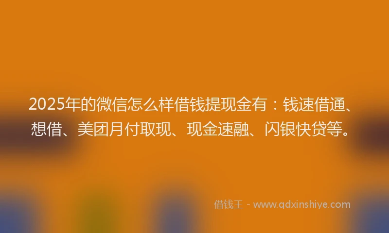 2025年的微信怎么样借钱提现金有：钱速借通、想借、美团月付取现、现金速融、闪银快贷等。