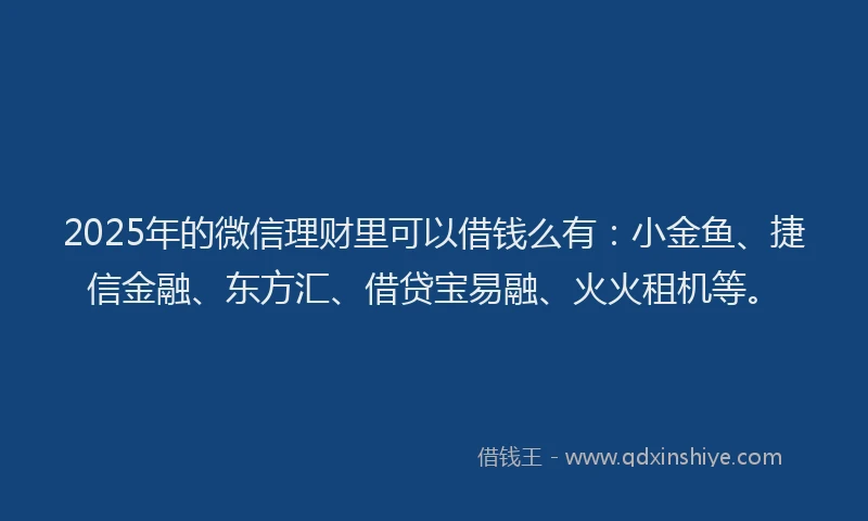 2025年的微信理财里可以借钱么有：小金鱼、捷信金融、东方汇、借贷宝易融、火火租机等。