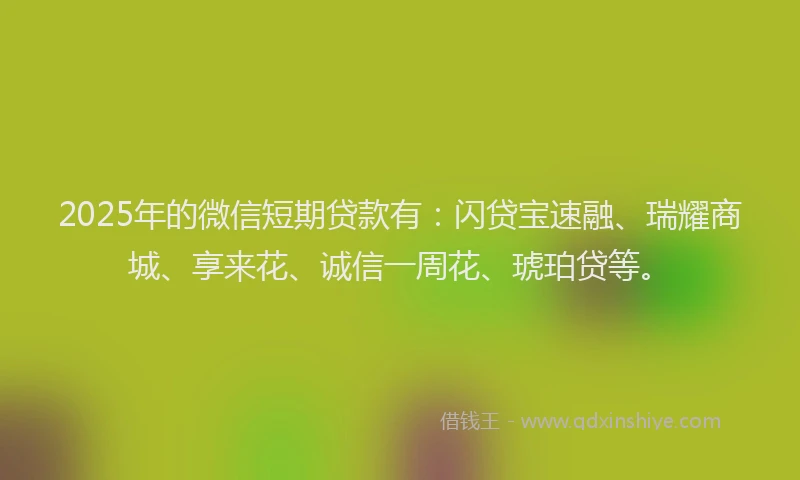 2025年的微信短期贷款有：闪贷宝速融、瑞耀商城、享来花、诚信一周花、琥珀贷等。