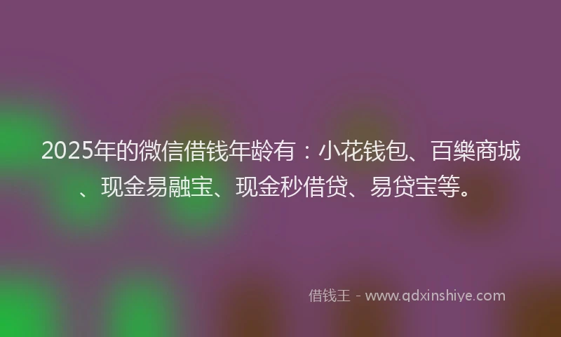 2025年的微信借钱年龄有：小花钱包、百樂商城、现金易融宝、现金秒借贷、易贷宝等。