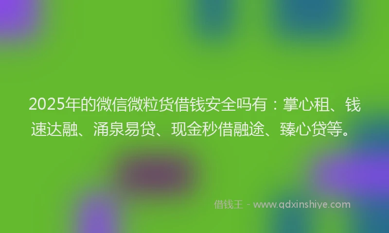 2025年的微信微粒货借钱安全吗有：掌心租、钱速达融、涌泉易贷、现金秒借融途、臻心贷等。