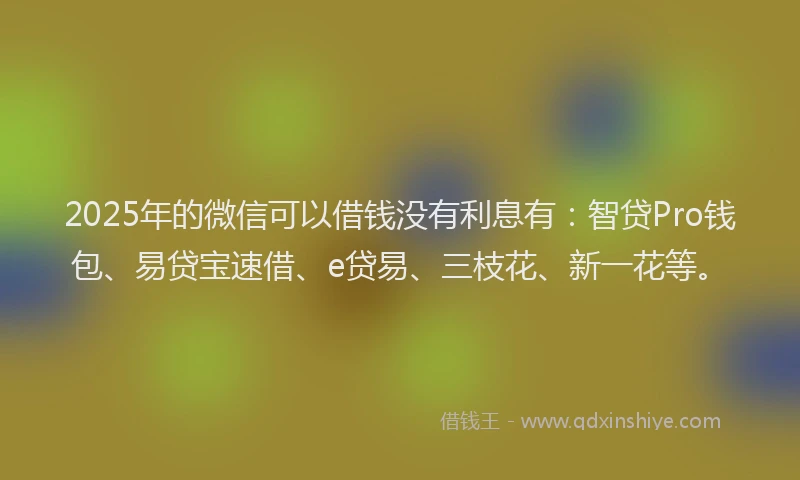 2025年的微信可以借钱没有利息有：智贷Pro钱包、易贷宝速借、e贷易、三枝花、新一花等。
