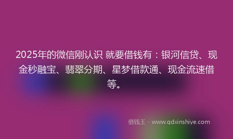 2025年的微信刚认识 就要借钱有：银河信贷、现金秒融宝、翡翠分期、星梦借款通、现金流速借等。