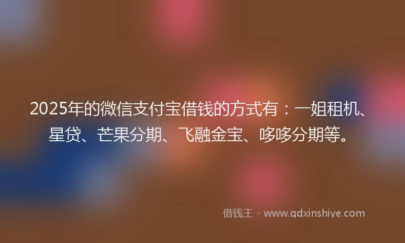 2025年的微信支付宝借钱的方式有：一姐租机、星贷、芒果分期、飞融金宝、哆哆分期等。