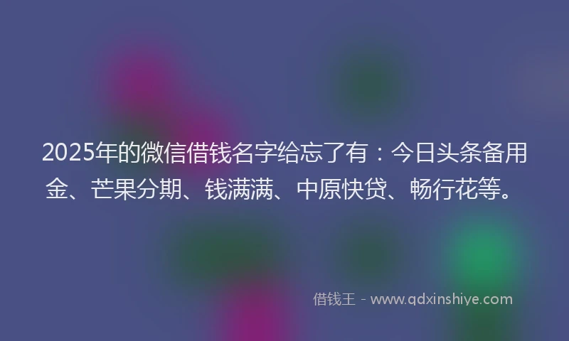 2025年的微信借钱名字给忘了有：今日头条备用金、芒果分期、钱满满、中原快贷、畅行花等。