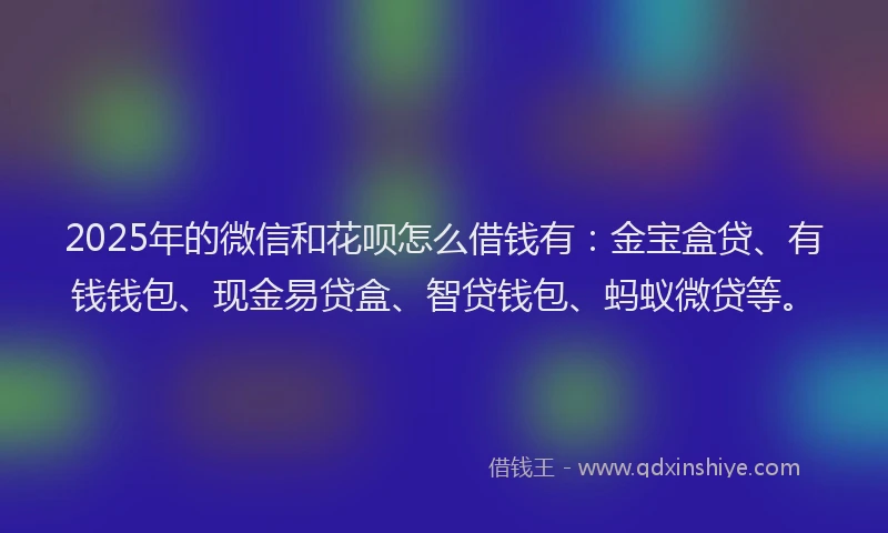 2025年的微信和花呗怎么借钱有：金宝盒贷、有钱钱包、现金易贷盒、智贷钱包、蚂蚁微贷等。
