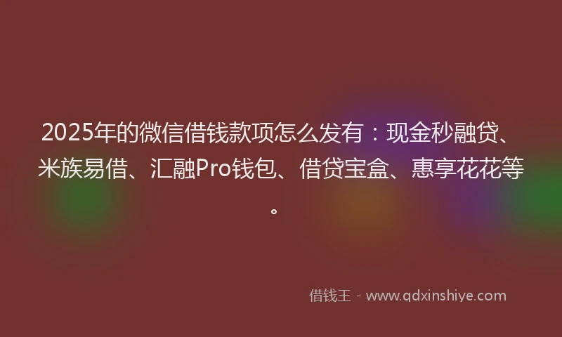2025年的微信借钱款项怎么发有：现金秒融贷、米族易借、汇融Pro钱包、借贷宝盒、惠享花花等。