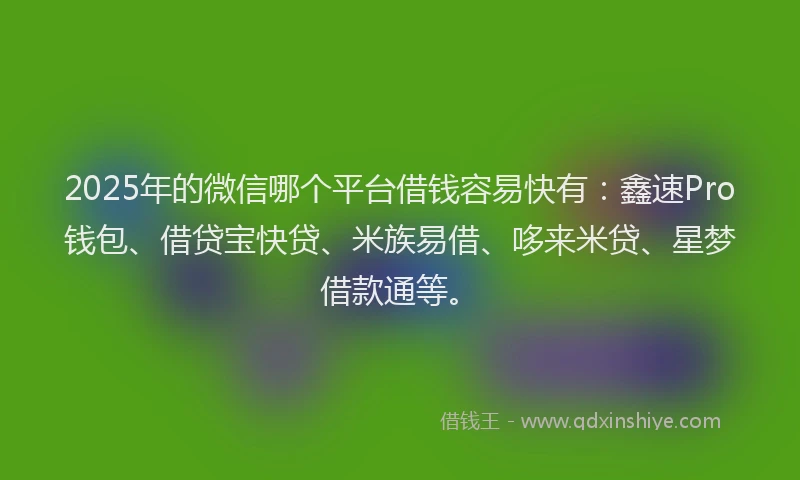 2025年的微信哪个平台借钱容易快有：鑫速Pro钱包、借贷宝快贷、米族易借、哆来米贷、星梦借款通等。