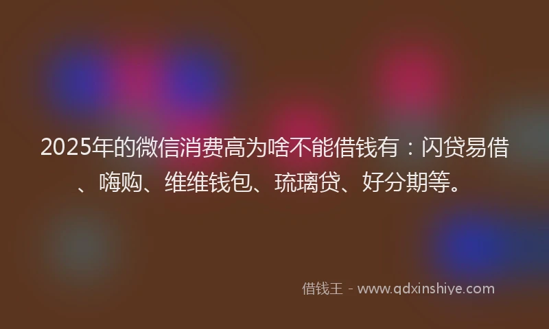 2025年的微信消费高为啥不能借钱有：闪贷易借、嗨购、维维钱包、琉璃贷、好分期等。