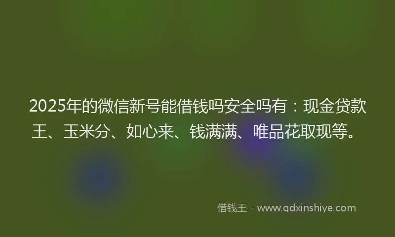 2025年的微信新号能借钱吗安全吗有：现金贷款王、玉米分、如心来、钱满满、唯品花取现等。