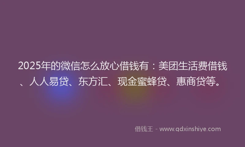 2025年的微信怎么放心借钱有：美团生活费借钱、人人易贷、东方汇、现金蜜蜂贷、惠商贷等。
