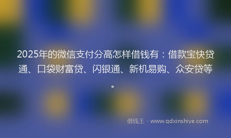 2025年的微信支付分高怎样借钱有：借款宝快贷通、口袋财富贷、闪银通、新机易购、众安贷等。