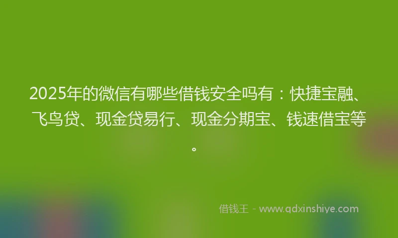 2025年的微信有哪些借钱安全吗有：快捷宝融、飞鸟贷、现金贷易行、现金分期宝、钱速借宝等。