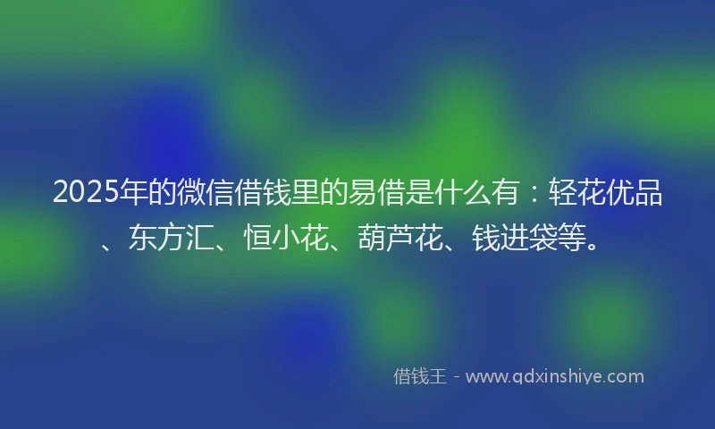 2025年的微信借钱里的易借是什么有：轻花优品、东方汇、恒小花、葫芦花、钱进袋等。