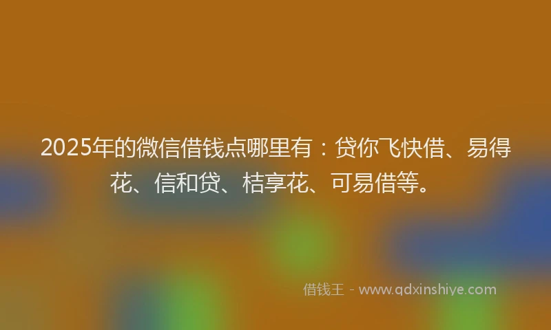 2025年的微信借钱点哪里有：贷你飞快借、易得花、信和贷、桔享花、可易借等。