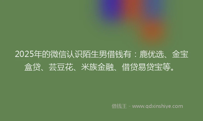2025年的微信认识陌生男借钱有：鹿优选、金宝盒贷、芸豆花、米族金融、借贷易贷宝等。