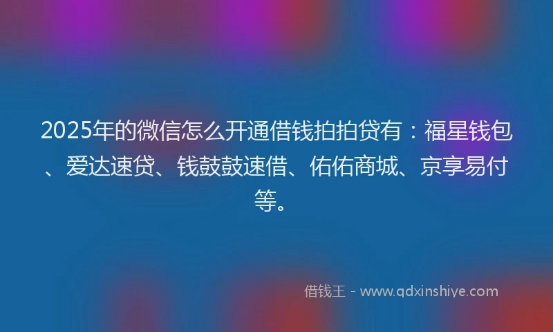 2025年的微信怎么开通借钱拍拍贷有：福星钱包、爱达速贷、钱鼓鼓速借、佑佑商城、京享易付等。