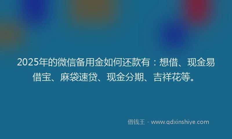 2025年的微信备用金如何还款有：想借、现金易借宝、麻袋速贷、现金分期、吉祥花等。