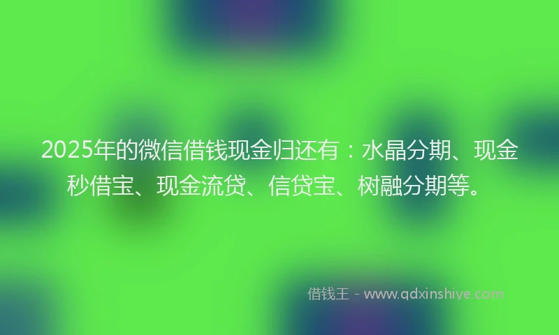 2025年的微信借钱现金归还有：水晶分期、现金秒借宝、现金流贷、信贷宝、树融分期等。