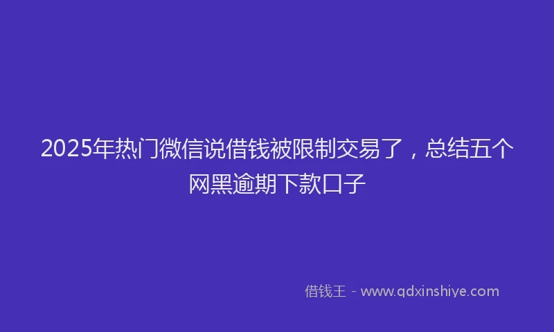 2025年热门微信说借钱被限制交易了，总结五个网黑逾期下款口子