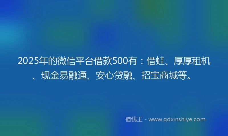 2025年的微信平台借款500有：借蛙、厚厚租机、现金易融通、安心贷融、招宝商城等。