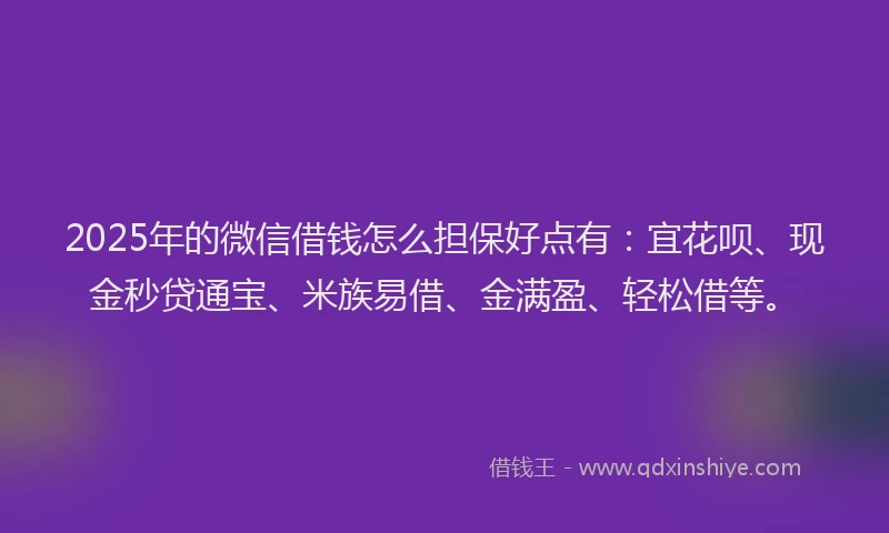 2025年的微信借钱怎么担保好点有：宜花呗、现金秒贷通宝、米族易借、金满盈、轻松借等。