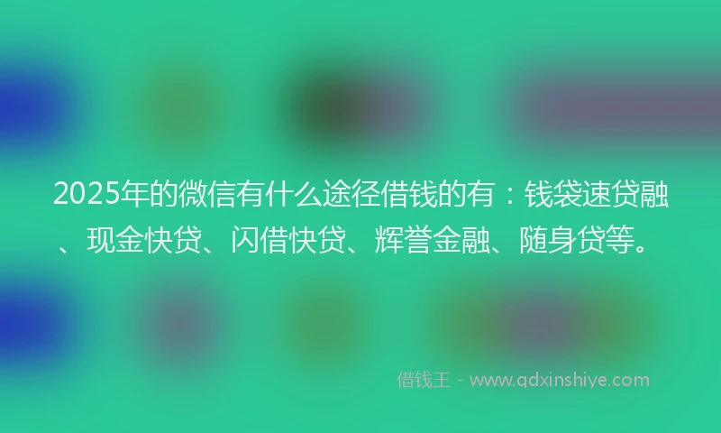 2025年的微信有什么途径借钱的有：钱袋速贷融、现金快贷、闪借快贷、辉誉金融、随身贷等。