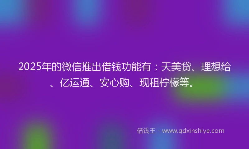 2025年的微信推出借钱功能有：天美贷、理想给、亿运通、安心购、现租柠檬等。