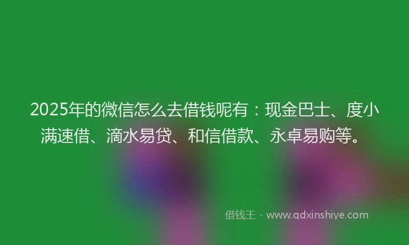2025年的微信怎么去借钱呢有：现金巴士、度小满速借、滴水易贷、和信借款、永卓易购等。