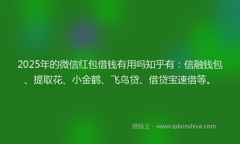 2025年的微信红包借钱有用吗知乎有：信融钱包、提取花、小金鹤、飞鸟贷、借贷宝速借等。
