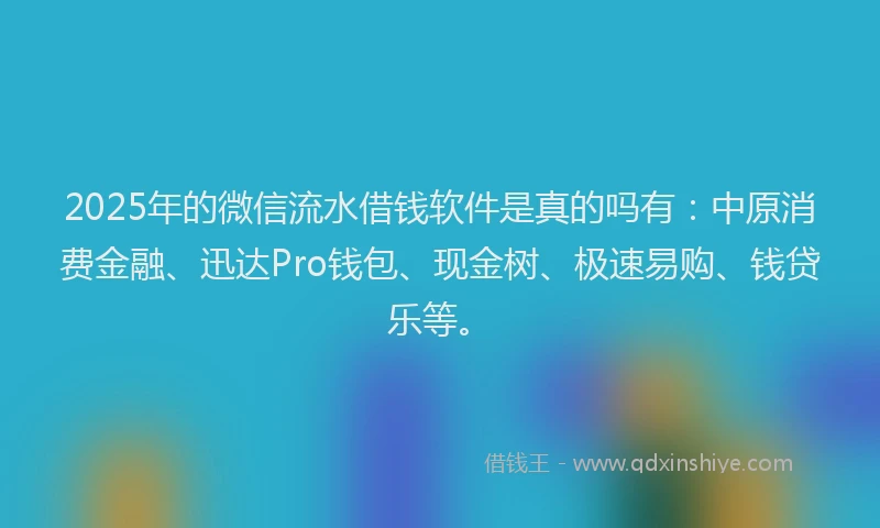 2025年的微信流水借钱软件是真的吗有：中原消费金融、迅达Pro钱包、现金树、极速易购、钱贷乐等。