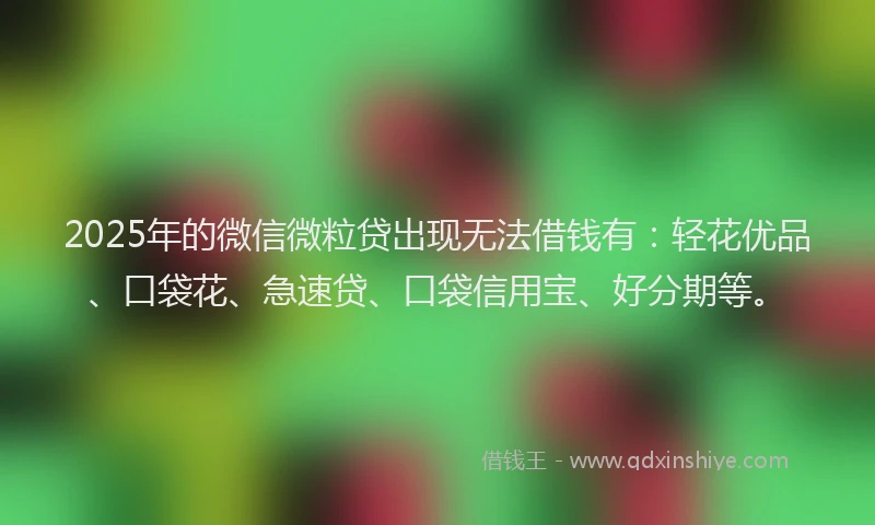 2025年的微信微粒贷出现无法借钱有：轻花优品、口袋花、急速贷、口袋信用宝、好分期等。