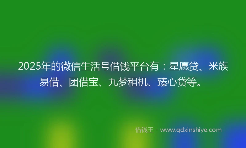 2025年的微信生活号借钱平台有：星愿贷、米族易借、团借宝、九梦租机、臻心贷等。