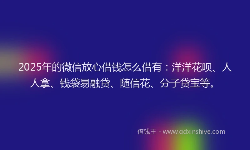 2025年的微信放心借钱怎么借有：洋洋花呗、人人拿、钱袋易融贷、随信花、分子贷宝等。