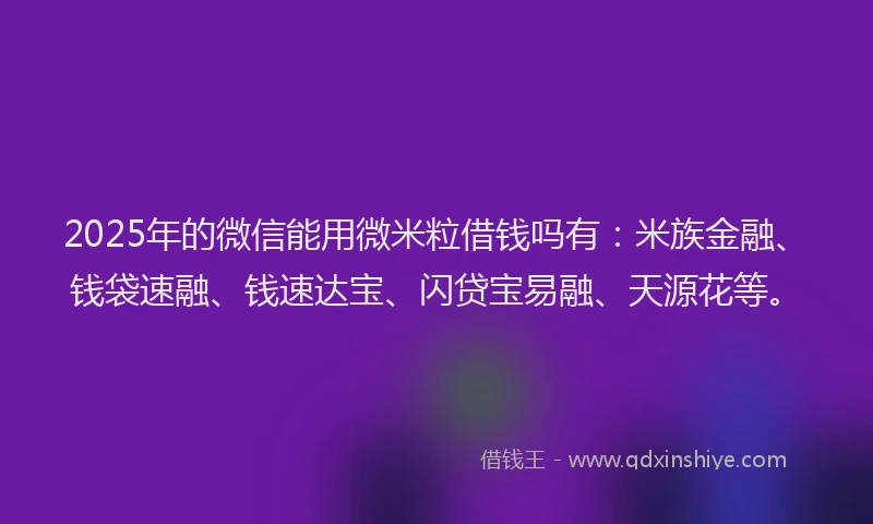 2025年的微信能用微米粒借钱吗有：米族金融、钱袋速融、钱速达宝、闪贷宝易融、天源花等。