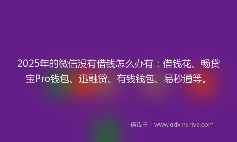 2025年的微信没有借钱怎么办有：借钱花、畅贷宝Pro钱包、迅融贷、有钱钱包、易秒通等。