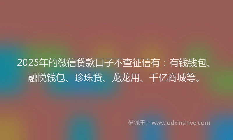 2025年的微信贷款口子不查征信有：有钱钱包、融悦钱包、珍珠贷、龙龙用、千亿商城等。