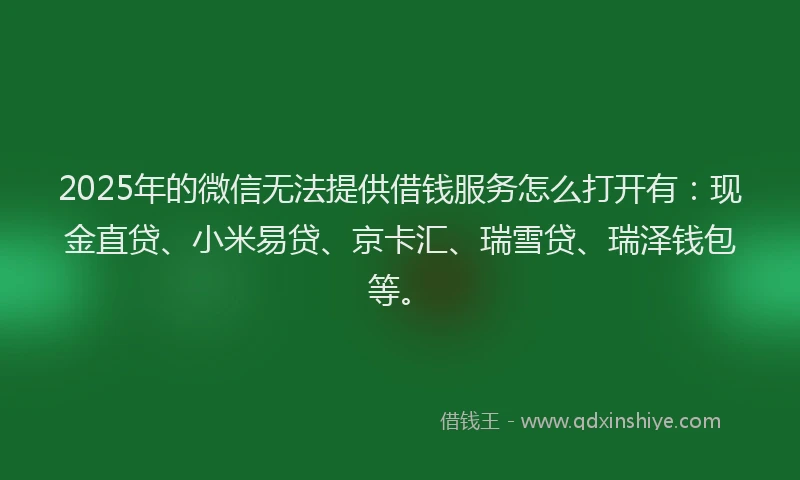 2025年的微信无法提供借钱服务怎么打开有：现金直贷、小米易贷、京卡汇、瑞雪贷、瑞泽钱包等。