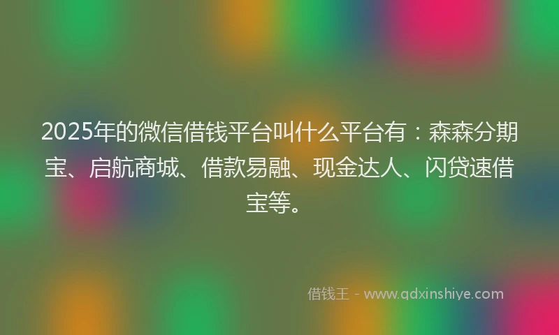 2025年的微信借钱平台叫什么平台有：森森分期宝、启航商城、借款易融、现金达人、闪贷速借宝等。