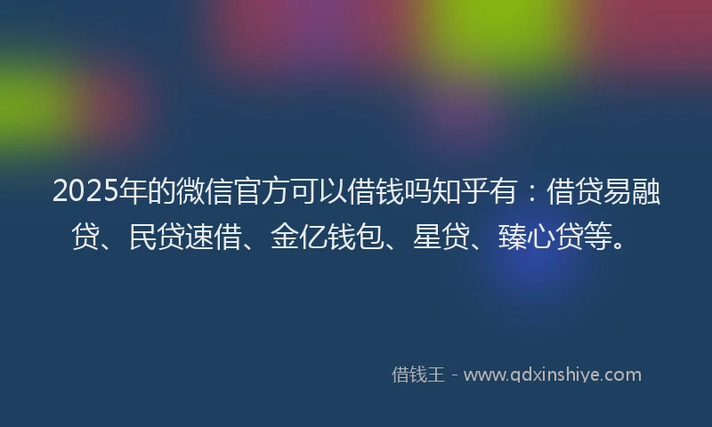 2025年的微信官方可以借钱吗知乎有：借贷易融贷、民贷速借、金亿钱包、星贷、臻心贷等。