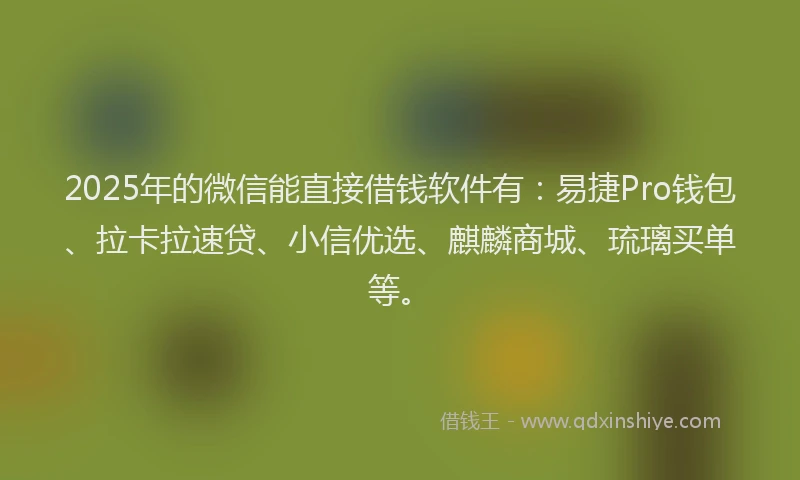 2025年的微信能直接借钱软件有：易捷Pro钱包、拉卡拉速贷、小信优选、麒麟商城、琉璃买单等。