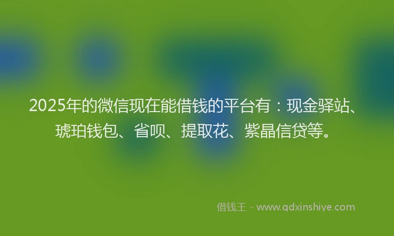 2025年的微信现在能借钱的平台有：现金驿站、琥珀钱包、省呗、提取花、紫晶信贷等。