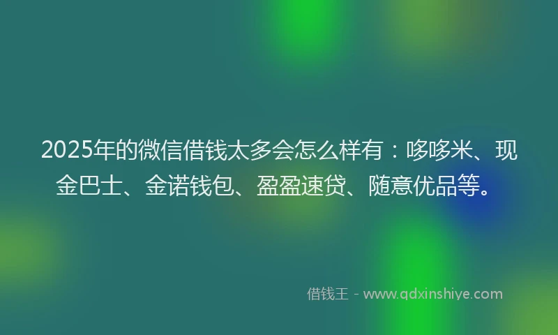 2025年的微信借钱太多会怎么样有：哆哆米、现金巴士、金诺钱包、盈盈速贷、随意优品等。