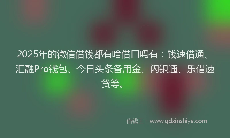2025年的微信借钱都有啥借口吗有：钱速借通、汇融Pro钱包、今日头条备用金、闪银通、乐借速贷等。