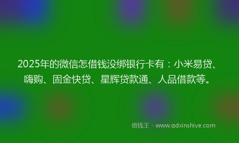 2025年的微信怎借钱没绑银行卡有：小米易贷、嗨购、固金快贷、星辉贷款通、人品借款等。