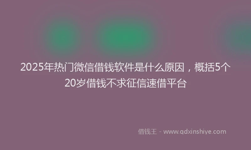 2025年热门微信借钱软件是什么原因，概括5个20岁借钱不求征信速借平台
