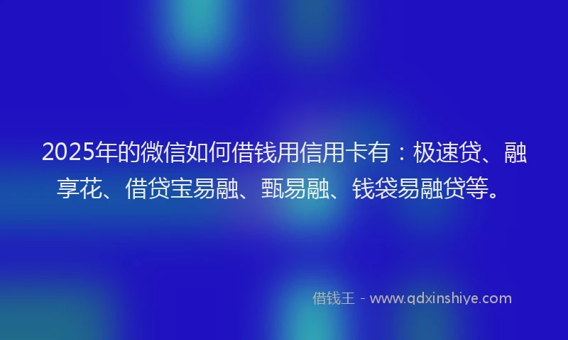 2025年的微信如何借钱用信用卡有：极速贷、融享花、借贷宝易融、甄易融、钱袋易融贷等。