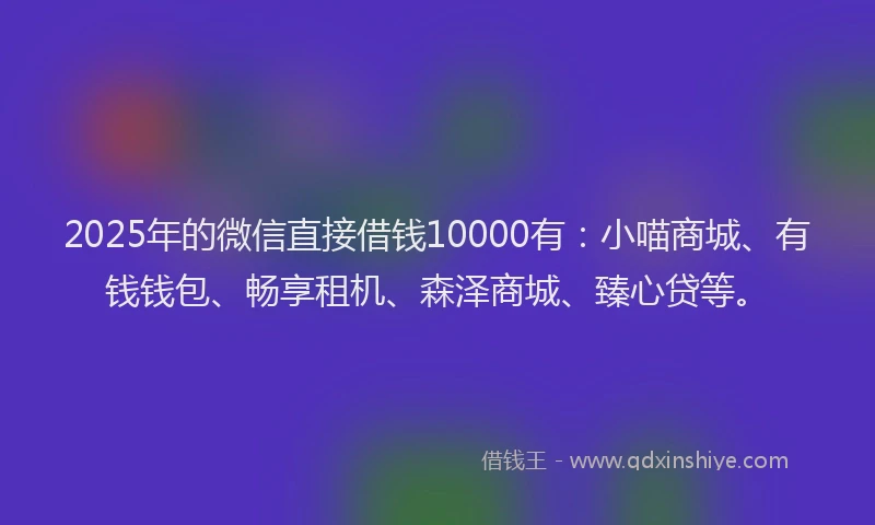 2025年的微信直接借钱10000有：小喵商城、有钱钱包、畅享租机、森泽商城、臻心贷等。