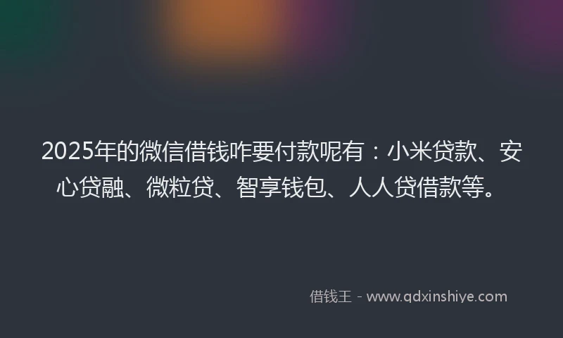 2025年的微信借钱咋要付款呢有：小米贷款、安心贷融、微粒贷、智享钱包、人人贷借款等。