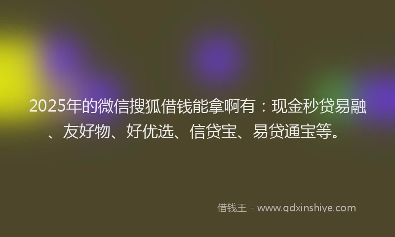 2025年的微信搜狐借钱能拿啊有：现金秒贷易融、友好物、好优选、信贷宝、易贷通宝等。